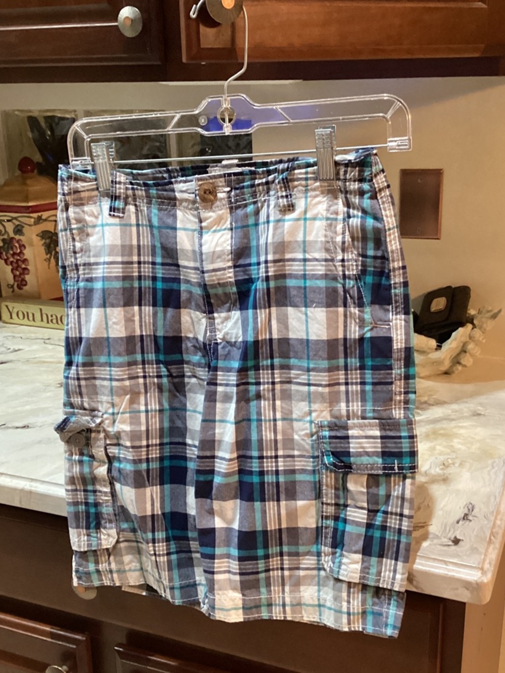 Aeropostale Men's Plaid Cargo Shorts - Blue, White, Turquoise